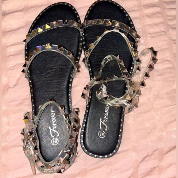 Women’s Gladiator Sandals - Flat, Strappy & Studded - Black/Clear - 8.5 - NWT - Picture 2 of 3
